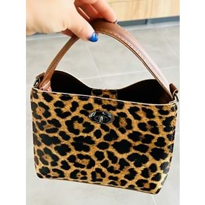 LEOPAR DESENLİ, İKİ AYRI BÖLMELİ MİNİ EL VE OMUZ ÇANTASI ACR4635