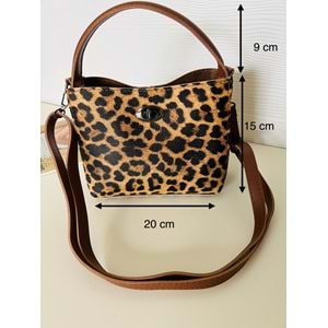 LEOPAR DESENLİ, İKİ AYRI BÖLMELİ MİNİ EL VE OMUZ ÇANTASI ACR4635