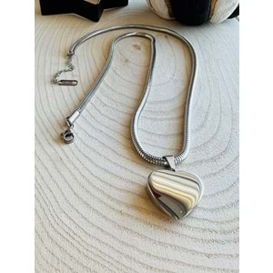 GÜMÜŞ RENK KALP ÇELİK KOLYE 51+6 CM ACR4696