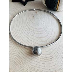 GÜMÜŞ RENK MIKNATIS KAPANMALI ÇELİK CHOKER TOP KOLYE 39 CM ACR4913
