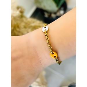 RENKLİ MİNELİ ÇELİK BİLEKLİK 16+6 CM-GOLD ACR4968