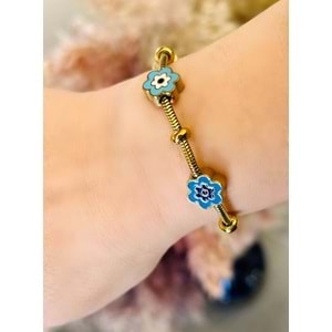 MAVİ MİNELİ ÇELİK BİLEKLİK 17+3 CM-GOLD ACR4969