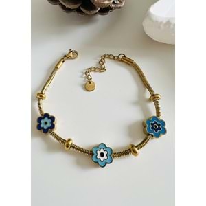 MAVİ MİNELİ ÇELİK BİLEKLİK 17+3 CM-GOLD ACR4969