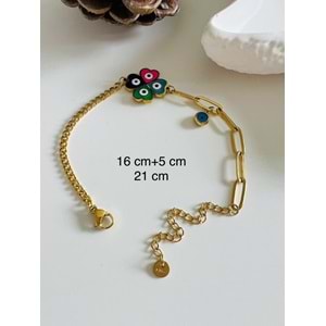 RENKLİ MİNELİ ÇELİK YONCA BİLEKLİK 16+5 CM-GOLD ACR4975