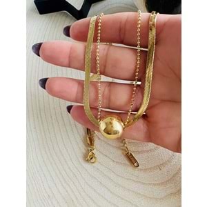 GOLD RENK İKİLİ TOP ÇELİK KOLYE 38+5 CM ACR5031