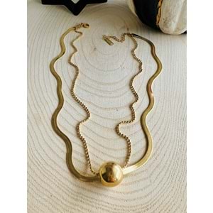 GOLD RENK İKİLİ TOP ÇELİK KOLYE 38+5 CM ACR5031