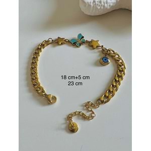 KELEBEKLİ NAZAR ÇELİK BİLEKLİK 18+5 CM-GOLD ACR5161