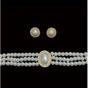 VİNTAGE 3'LÜ GÖRÜNÜMLÜ İNCİ KOLYE VE İNCİ KÜPE SET ACR5364