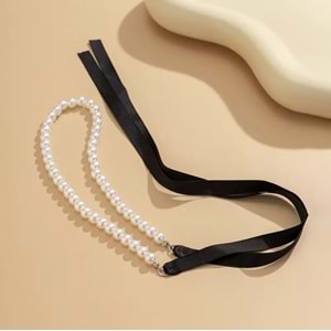 SİYAH KURDELALI İNCİ CHOKER KOLYE 38 CM ACR5377