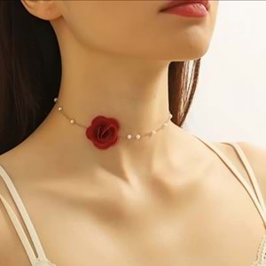 İNCİLİ GÜL CHOKER KOLYE 30+10 CM-GOLD ACR5384