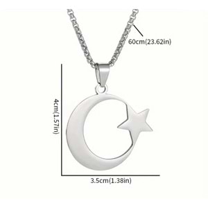 ERKEK ÇELİK AY VE YILDIZ KOLYE 60CM-GÜMÜŞ ACR5406
