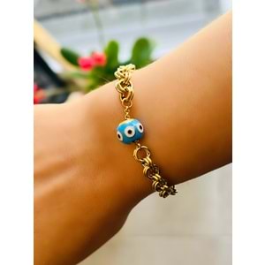 MAVİ MİNELİ ÇELİK ZİNCİR BİLEKLİK 17+5 CM-GOLD ACR5449