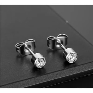 UNISEX TEKTAŞ ÇELİK KÜPE 4MM-GÜMÜŞ RENK ACR5474