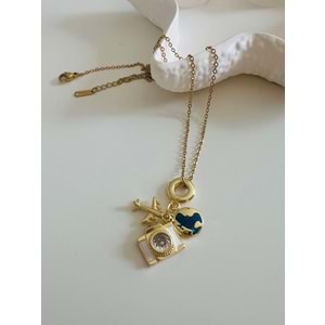 ÇELİK SEYAHAT CHARM KOLYE 40+5CM-GOLD RENK ACR5528