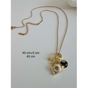 ÇELİK SEYAHAT CHARM KOLYE 40+5CM-GOLD RENK ACR5528