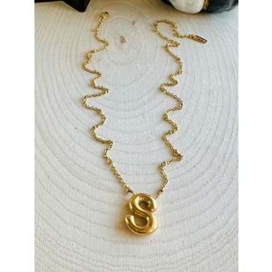 GOLD RENK S HARF ÇELİK BALON KOLYE ACR5628