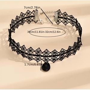 VİNTAGE SEXY DAMLA TAŞLI DANTEL CHOKER KOLYE-SİYAH RENK ACR5795