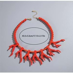 BOHO TARZI PÜSKÜLLÜ KIRMIZI MERCAN KOLYE ACR5832