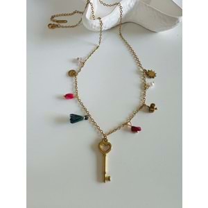 ANAHTAR CHARMLI ÇELİK KOLYE 40+6CM-GOLD ACR5963
