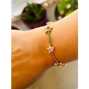 XUPING RENKLİ TAŞLI, YILDIZ BİLEKLİK 17+2 CM-ROSE RENK ACR6257