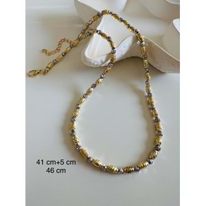 GOLD, GÜMÜŞ RENK OVAL BONCUKLU DORİKA KOLYE 41+5CM ACR6289