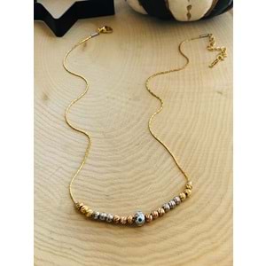 ÇELİK RENKLİ DORİKALI GÖZ KOLYE 42+6 CM GOLD ACR6383