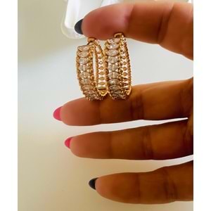 XUPING BAGET TAŞLI HALKA KÜPE-ROSE RENK ACR6428