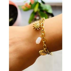 ÇELİK GÜNEŞLİ CHARM BİLEKLİK 17+6CM-GOLD RENK ACR6671