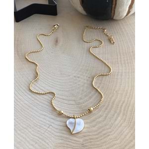 GOLD RENK SEDEFLİ KALP ÇELİK KOLYE 41+5 CM ACR6720