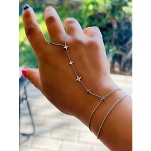 ÖZEL SERİ BİLEKTEN ÇİFT DOLAMALI, YILDIZLI ŞAHMERAN-GÜMÜŞ RENK ACR6932