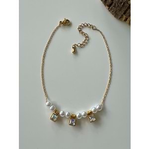 GOLD RENK KARE TAŞLI-İNCİLİ ÇELİK HALHAL 21+5 CM ACR6951