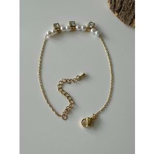 GOLD RENK KARE TAŞLI-İNCİLİ ÇELİK HALHAL 21+5 CM ACR6951