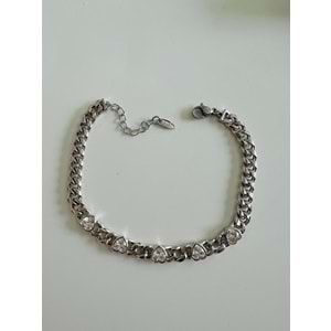 XUPING TAŞLI KALP ZİNCİR BİLEKLİK 17+3CM-GÜMÜŞ RENK ACR6993