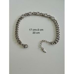 XUPING TAŞLI KALP ZİNCİR BİLEKLİK 17+3CM-GÜMÜŞ RENK ACR6993