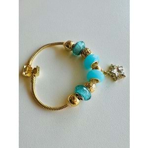 GOLD RENK TURKUAZ TAŞLI YILDIZ CHARM BİLEKLİK ACR7108