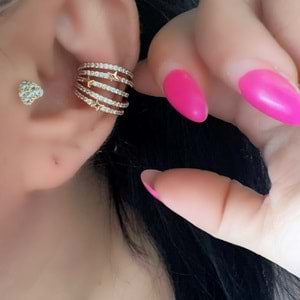 XUPING YILDIZLI, ZİRKON TAŞLI KISTIRMALI EARCUFF KÜPE-ROSE RENK ACR7116