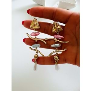 ÖZEL SERİ MARKA MODEL RENKLİ TAŞLI, İNCİLİ BONE KÜPE ACR7304