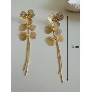 ÜÇLÜ SALLANTILI ÇİÇEK KÜPE-GOLD RENK ACR7306