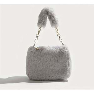 PELUŞ MİNİ, ÇAPRAZ, ÇIKARILABİLİR ASKILI, OMUZ-KOLTUK-EL ÇANTASI GRİ RENK ACR7410