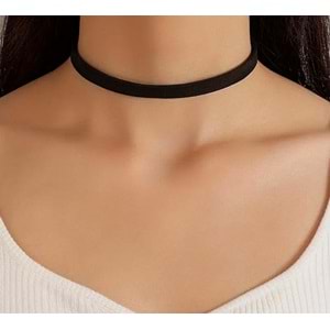 SİYAH RENK, PÜRÜZSÜZ YÜZEYLİ, POLYESTER KUMAŞ CHOKER KOLYE ACR7417