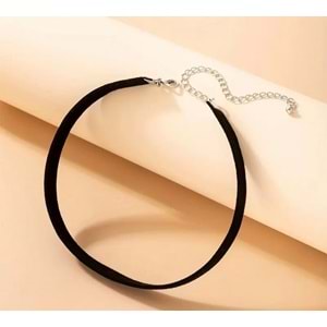 SİYAH RENK, PÜRÜZSÜZ YÜZEYLİ, POLYESTER KUMAŞ CHOKER KOLYE ACR7417