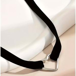 SİYAH RENK, POLYESTER KUMAŞ KALP CHOKER KOLYE ACR7422