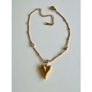 GOLD RENK TAŞLI KALP SALLANTILI ÇELİK HALHAL 21+5 CM ACR7484