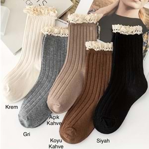 KIZ ÇOCUKLARI İÇİN VİNTAGE DANTELLİ, FIRFIRLI, ÇORAP (9-12Y) ACR7489