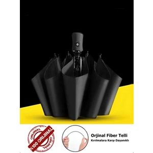 8 FİBER TELLİ RÜZGARA DAYANIKLI TAM OTOMATİK, KILIFLI SİYAH UNISEX ŞEMSİYE ACR7509