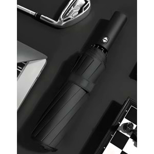 8 FİBER TELLİ RÜZGARA DAYANIKLI TAM OTOMATİK, KILIFLI SİYAH UNISEX ŞEMSİYE ACR7509