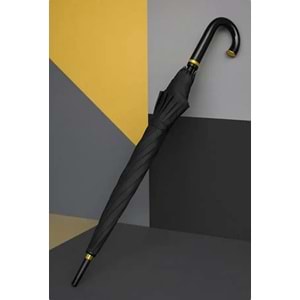 KALİTELİ SİYAH 10 FİBER TELLİ, GOLD DETAYLI, BASTONLU, KIRILMAZ PROTOKOL ŞEMSİYE ACR7516