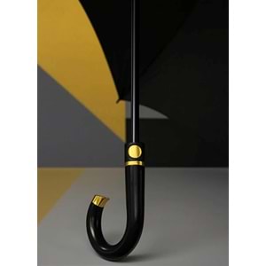 KALİTELİ SİYAH 10 FİBER TELLİ, GOLD DETAYLI, BASTONLU, KIRILMAZ PROTOKOL ŞEMSİYE ACR7516