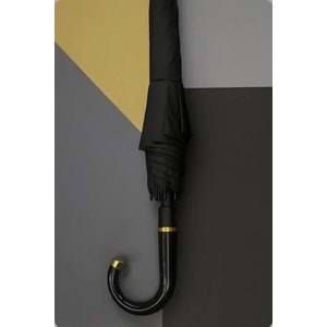 KALİTELİ SİYAH 10 FİBER TELLİ, GOLD DETAYLI, BASTONLU, KIRILMAZ PROTOKOL ŞEMSİYE ACR7516
