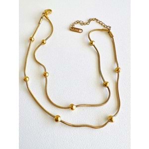 GOLD RENK İKİLİ TOP ZİNCİR ÇELİK HALHAL 21+5 CM ACR7672